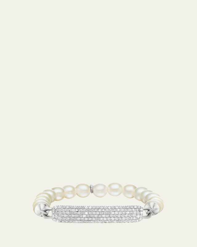 Pave Diamond Small ID Tag on 8mm Pearl Bead Bracelet